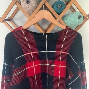 VINTAGE Red & Black Plaid Wool Sweater Size M